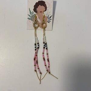 Pink and Gold Beaded Earrings